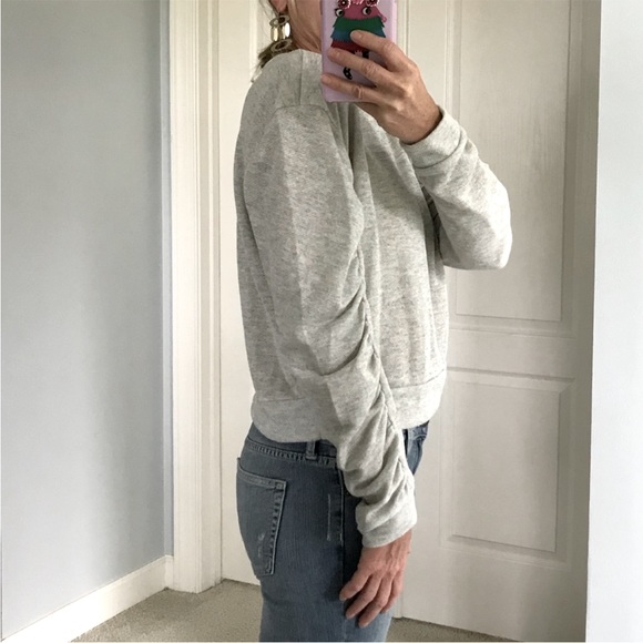 Grey Cropped, Ruched Sleeve Top - Picture 5 of 6